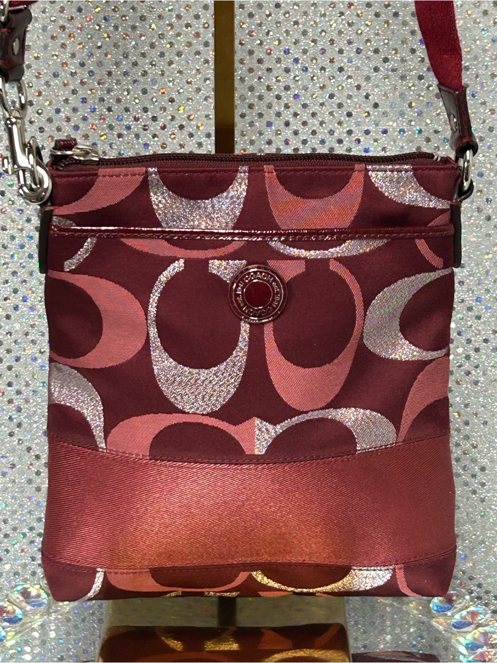 Coach Crossbody Bag in Burgundy and Pink Approx. 8 x 9.5 NWOT